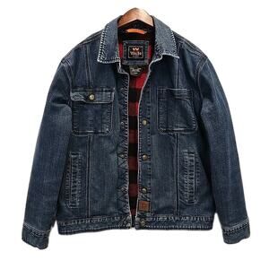 Walls Outdoor Mens Fleece Lined Jean Chore Jacket Sz M Buffalo Plaid Denim Coat